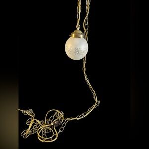 VTG 6 Inch Globe Hanging Lamp MCM Frosted Glass Floral With On-Off Switch Works